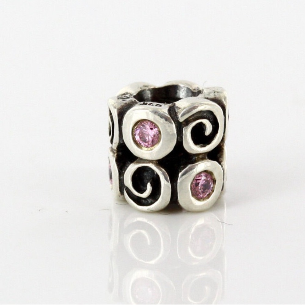 RETIRED Pandora Genuine Unique Silver Charm – Pink Zirconia Swirl